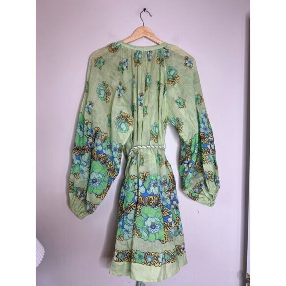 NWT Alemais Velma Lined V-Neckline A-Line Balloon Sleeve Mini Dress Green Size:4 - Picture 7 of 8